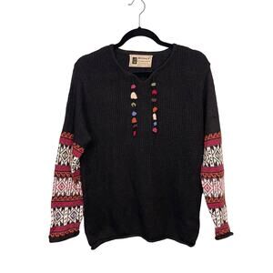 Vintage Millma's Women's Black Multi V-Neck Kniited Pullover Sweater Size Large